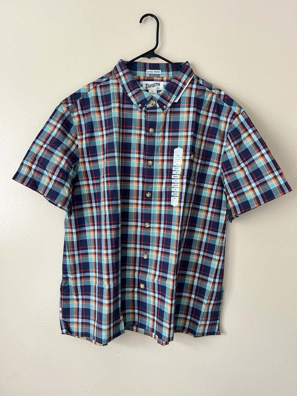 Duluth Trading Co Men 2XL Shirt Plaid Short Sleeve Untucked Relaxed Fit NWT